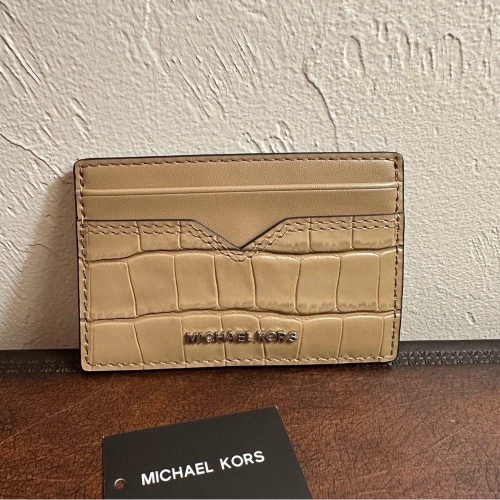 NWT Michael Kors | Hudson Notched Crocodile Embossed Leather Card Case $79 - Picture 2 of 3